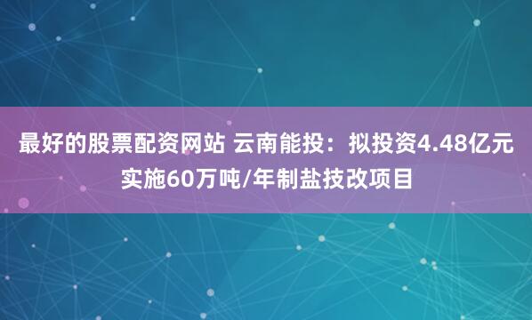 最好的股票配资网站 云南能投:拟投资4.48亿元实施60万吨/年制盐技改项目